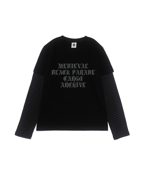 CARGOBROS FOR WOMAN(カーゴブロスフォーウィメン)の「ストライプレイヤード長袖Tシャツ(ブラック/チャコール)(Tシャツ/カットソー・レディース・その他・FREE)」の1枚目の写真