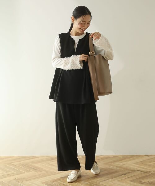 Green　Parks（グリーンパークス）の「楽ちんリップルワイドパンツ（その他パンツ・レディース・パープル/ブラック/ライトベージュ・FREE）」の9枚目の写真