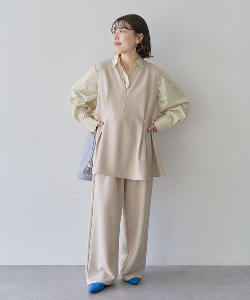 Green　Parks（グリーンパークス）の「楽ちんリップルワイドパンツ（その他パンツ・レディース・パープル/ブラック/ライトベージュ・FREE）」の5枚目の写真