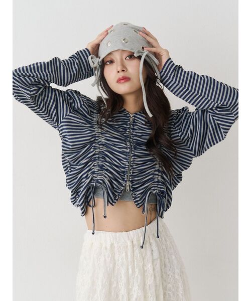 jouetie（ジュエティ）の「ギャザージップフーディ/パーカー【セットアップ対応】（パーカー・レディース・オフホワイト/ネイビー/ブラック・MEDIUM）」の11枚目の写真