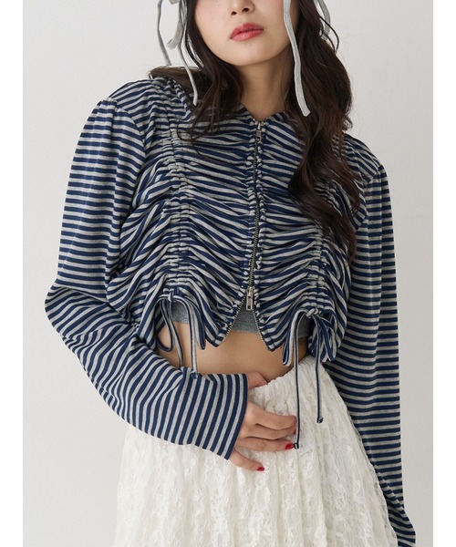 jouetie（ジュエティ）の「ギャザージップフーディ/パーカー【セットアップ対応】（パーカー・レディース・オフホワイト/ネイビー/ブラック・MEDIUM）」の3枚目の写真