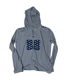 88 Stripe Henley Neck Hoodie ((white*navy))