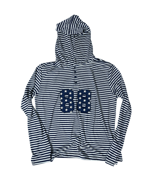 セール】88 Stripe Henley Neck Hoodie ((white*navy))（パーカー