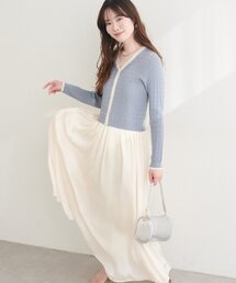 natural couture | ニットドッキングサテンワンピース(ワンピース)