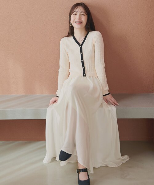 natural couture(ナチュラルクチュール)の「ニットドッキングサテンワンピース(ワンピース・レディース・ピンク/オフホワイト/ブラック/サックスブルー・FREE)」の7枚目の写真