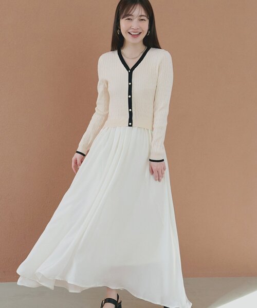 natural couture(ナチュラルクチュール)の「ニットドッキングサテンワンピース(ワンピース・レディース・ピンク/オフホワイト/ブラック/サックスブルー・FREE)」の10枚目の写真