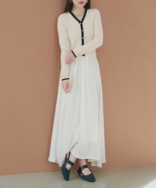 natural couture(ナチュラルクチュール)の「ニットドッキングサテンワンピース(ワンピース・レディース・ピンク/オフホワイト/ブラック/サックスブルー・FREE)」の12枚目の写真