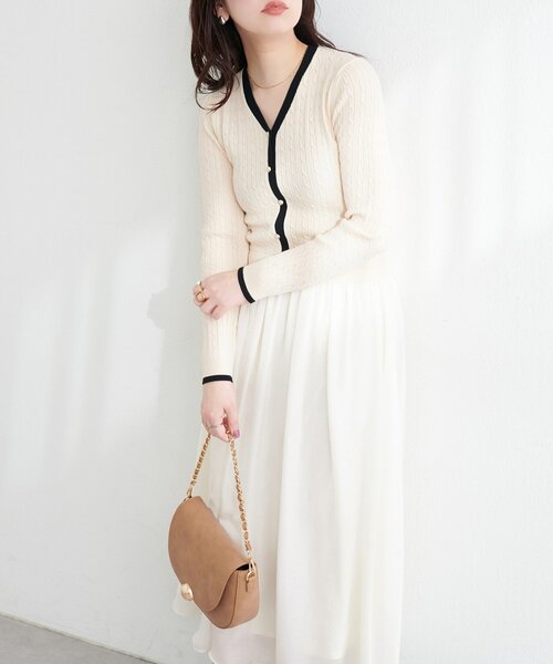 natural couture(ナチュラルクチュール)の「ニットドッキングサテンワンピース(ワンピース・レディース・ピンク/オフホワイト/ブラック/サックスブルー・FREE)」の14枚目の写真