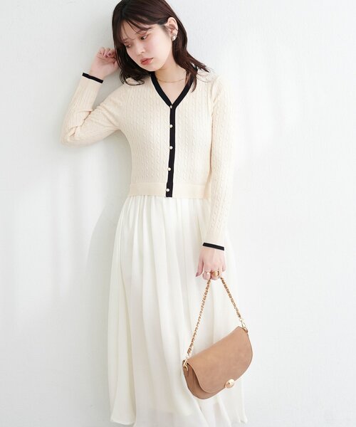 natural couture(ナチュラルクチュール)の「ニットドッキングサテンワンピース(ワンピース・レディース・ピンク/オフホワイト/ブラック/サックスブルー・FREE)」の15枚目の写真