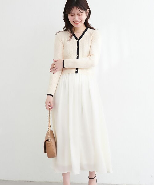 natural couture(ナチュラルクチュール)の「ニットドッキングサテンワンピース(ワンピース・レディース・ピンク/オフホワイト/ブラック/サックスブルー・FREE)」の16枚目の写真