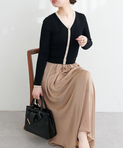 natural couture(ナチュラルクチュール)の「ニットドッキングサテンワンピース(ワンピース・レディース・ピンク/オフホワイト/ブラック/サックスブルー・FREE)」の19枚目の写真