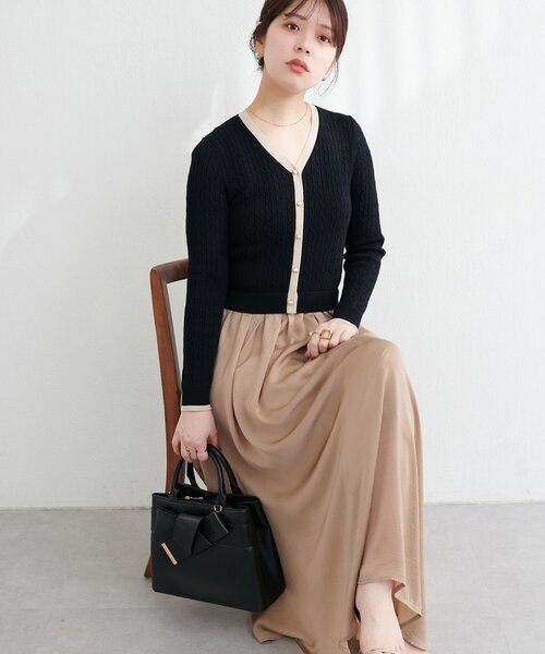 natural couture(ナチュラルクチュール)の「ニットドッキングサテンワンピース(ワンピース・レディース・ピンク/オフホワイト/ブラック/サックスブルー・FREE)」の20枚目の写真