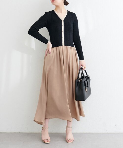 natural couture(ナチュラルクチュール)の「ニットドッキングサテンワンピース(ワンピース・レディース・ピンク/オフホワイト/ブラック/サックスブルー・FREE)」の22枚目の写真