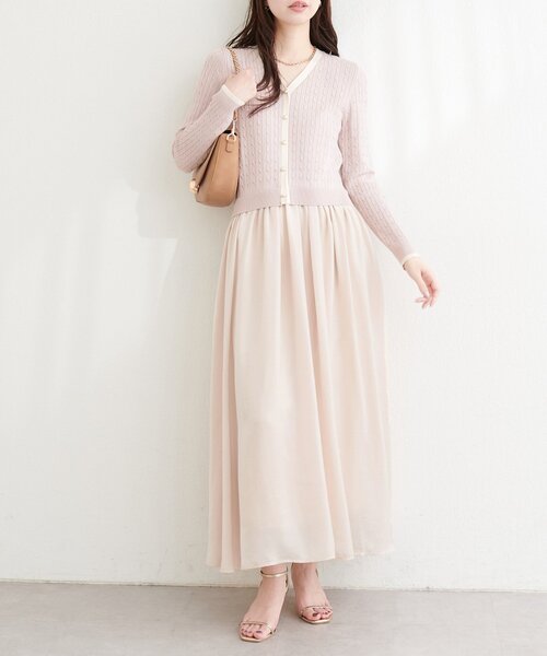 natural couture(ナチュラルクチュール)の「ニットドッキングサテンワンピース(ワンピース・レディース・ピンク/オフホワイト/ブラック/サックスブルー・FREE)」の4枚目の写真