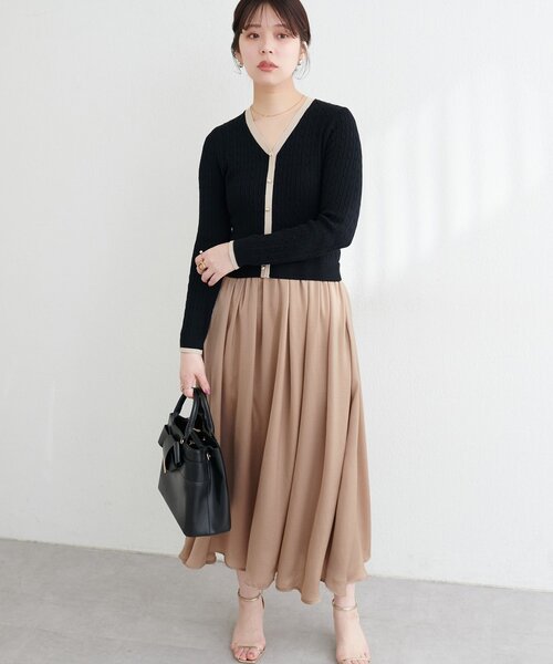 natural couture(ナチュラルクチュール)の「ニットドッキングサテンワンピース(ワンピース・レディース・ピンク/オフホワイト/ブラック/サックスブルー・FREE)」の21枚目の写真