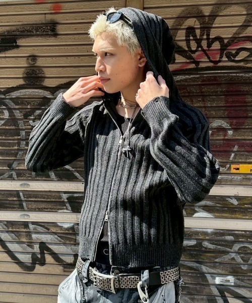 Chikashitsu +（チカシツプラス）の「【Chikashitsu +】next wool knit zip hoodie / 【チカシツプラス】ウールニットジップパーカー ＜着用動画あり＞（パーカー・メンズ・ブラック/ワイン・ONE SIZE）」の14枚目の写真