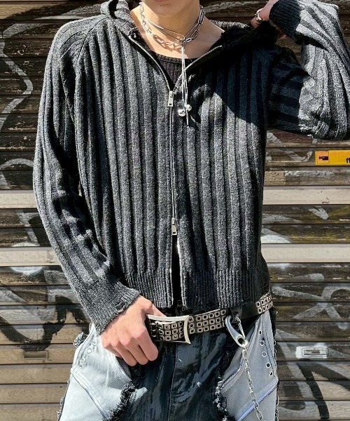 Chikashitsu +（チカシツプラス）の「【Chikashitsu +】next wool knit zip hoodie / 【チカシツプラス】ウールニットジップパーカー ＜着用動画あり＞（パーカー・メンズ・ブラック/ワイン・ONE SIZE）」の17枚目の写真