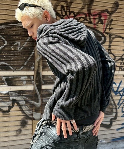 Chikashitsu +（チカシツプラス）の「【Chikashitsu +】next wool knit zip hoodie / 【チカシツプラス】ウールニットジップパーカー ＜着用動画あり＞（パーカー・メンズ・ブラック/ワイン・ONE SIZE）」の16枚目の写真