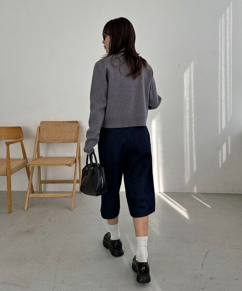 DISCOAT(ディスコート)の「【Enlude】タックデニムショートパンツ《ユニセックス》(デニムパンツ・レディース・ネイビー・LARGE/MEDIUM/SMALL)」の8枚目の写真