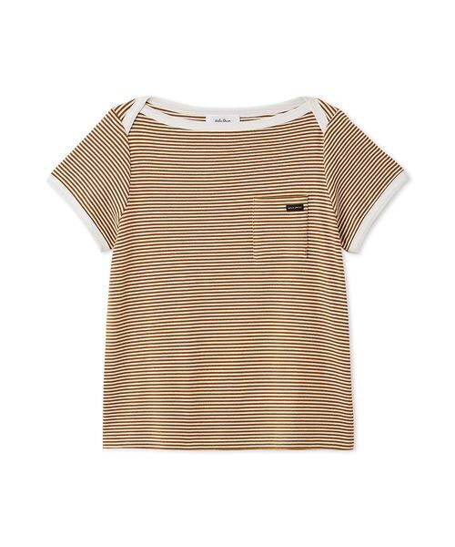 Mila Owen（ミラオーウェン）の「ボートネックコンパクトＴシャツ（Tシャツ/カットソー・レディース・キャメル/ブラック/レッド・0/1）」の2枚目の写真