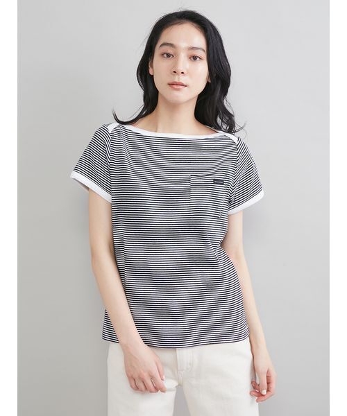 Mila Owen（ミラオーウェン）の「ボートネックコンパクトＴシャツ（Tシャツ/カットソー・レディース・キャメル/ブラック/レッド・0/1）」の4枚目の写真