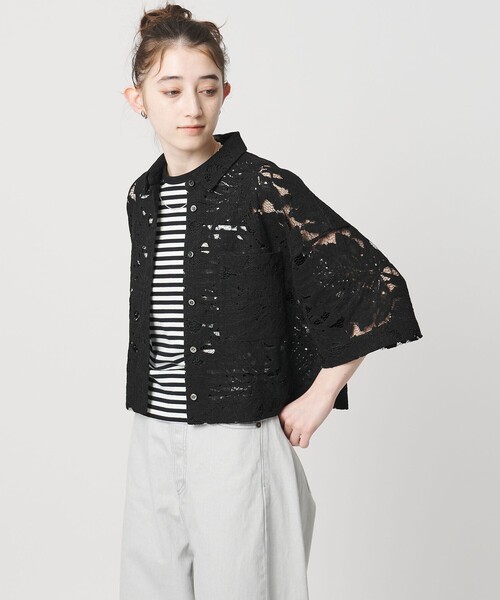 SACRA（サクラ）の「＜SACRA＞レース シャツブラウス（シャツ/ブラウス・レディース・オフホワイト/ブラック・38）」の2枚目の写真