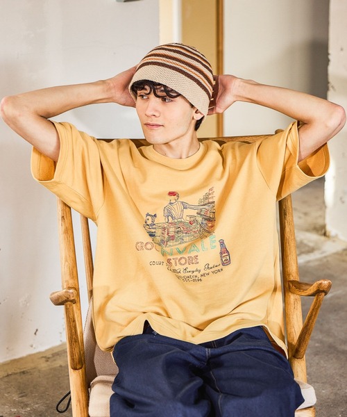 niko and...(ニコアンド)の「イラスト刺繍ミニ裏毛Tシャツ(Tシャツ/カットソー・メンズ・イエロー/オフホワイト/グリーン/ネイビー・MEDIUM/LARGE)」の8枚目の写真