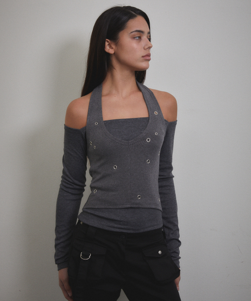 VOONT(ブント)の「Eyelet Halter Long Sleeve (CHARCOAL)(Tシャツ/カットソー・レディース・チャコールグレー・OS)」の11枚目の写真