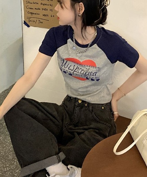 Songe（ソンジュ）の「フロントプリントラグラン半袖Tシャツ（Tシャツ/カットソー・レディース・グレー/ホワイト・M/L）」の12枚目の写真