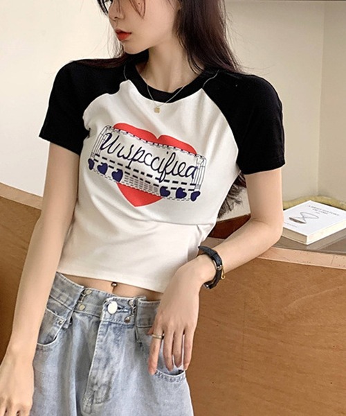 Songe（ソンジュ）の「フロントプリントラグラン半袖Tシャツ（Tシャツ/カットソー・レディース・グレー/ホワイト・M/L）」の6枚目の写真