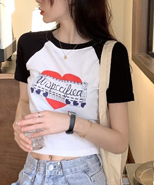 Songe（ソンジュ）の「フロントプリントラグラン半袖Tシャツ（Tシャツ/カットソー・レディース・グレー/ホワイト・M/L）」の7枚目の写真