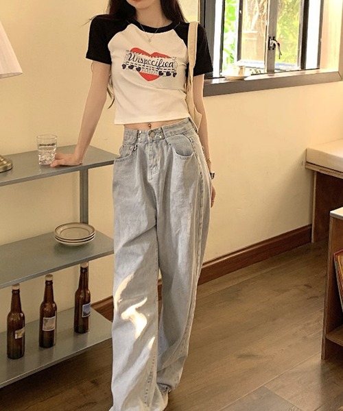Songe（ソンジュ）の「フロントプリントラグラン半袖Tシャツ（Tシャツ/カットソー・レディース・グレー/ホワイト・M/L）」の9枚目の写真