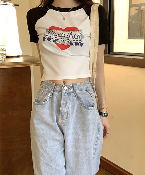 Songe（ソンジュ）の「フロントプリントラグラン半袖Tシャツ（Tシャツ/カットソー・レディース・グレー/ホワイト・M/L）」の10枚目の写真
