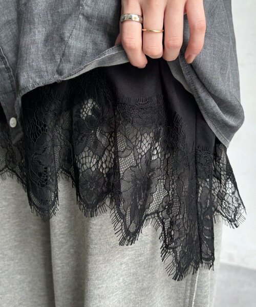 DouDou(ドゥドゥ)の「ヘムレースタンク(Tシャツ/カットソー・レディース・ブラウン/ブラック/オフホワイト/グレー・FREE)」の6枚目の写真