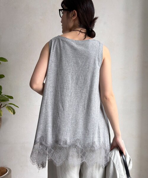 DouDou(ドゥドゥ)の「ヘムレースタンク(Tシャツ/カットソー・レディース・ブラウン/ブラック/オフホワイト/グレー・FREE)」の15枚目の写真