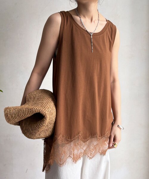 DouDou(ドゥドゥ)の「ヘムレースタンク(Tシャツ/カットソー・レディース・ブラウン/ブラック/オフホワイト/グレー・FREE)」の22枚目の写真