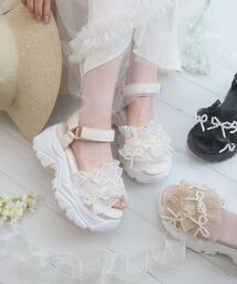 MAJESTIC LEGON | パールリボンフリルボリュームスポサン(サンダル)