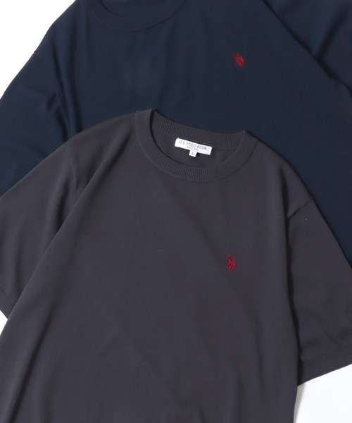 U.S. POLO ASSN.(ユーエスポロアッスン)の「U.S. POLO ASSN./ユーエスポロアッスン 接触冷感 オーバーサイズ ニット 無地 ロゴ ワンポイント刺繍 半袖Tシャツ/レディース メンズ(Tシャツ/カットソー・メンズ・ブラック/ネイビー/オフホワイト/スミクロ/サックスブルー・L/LL/M)」の3枚目の写真