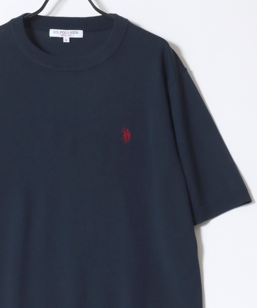 U.S. POLO ASSN.(ユーエスポロアッスン)の「U.S. POLO ASSN./ユーエスポロアッスン 接触冷感 オーバーサイズ ニット 無地 ロゴ ワンポイント刺繍 半袖Tシャツ/レディース メンズ(Tシャツ/カットソー・メンズ・ブラック/ネイビー/オフホワイト/スミクロ/サックスブルー・L/LL/M)」の9枚目の写真