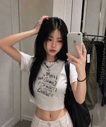 ウィメンズクロップフィットカセットグラフィックTシャツオフホワイト