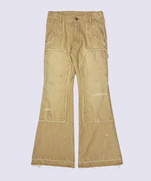 FACCIES(ファチーズ)の「【FACCIES】FADED DOUBLE KNEE PAINTER FLARE PT(デニムパンツ・メンズ・インディゴブルー/ベージュ・2)」の2枚目の写真