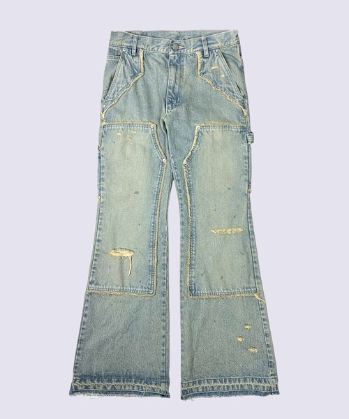 FACCIES(ファチーズ)の「【FACCIES】FADED DOUBLE KNEE PAINTER FLARE PT(デニムパンツ・メンズ・インディゴブルー/ベージュ・2)」の1枚目の写真
