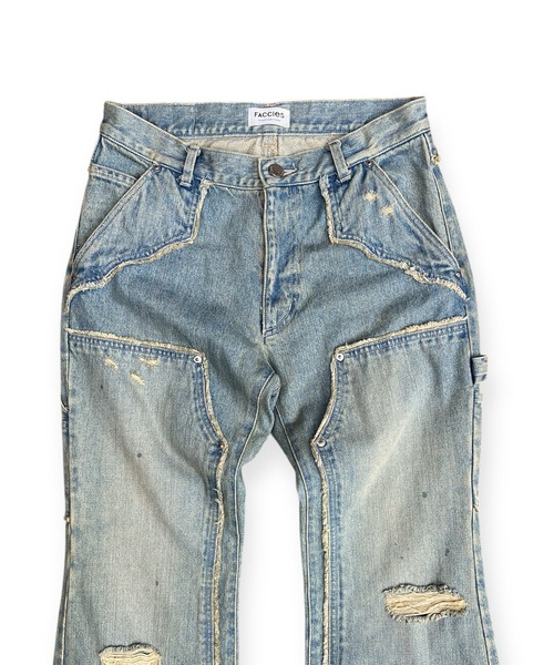 FACCIES(ファチーズ)の「【FACCIES】FADED DOUBLE KNEE PAINTER FLARE PT(デニムパンツ・メンズ・インディゴブルー/ベージュ・2)」の11枚目の写真