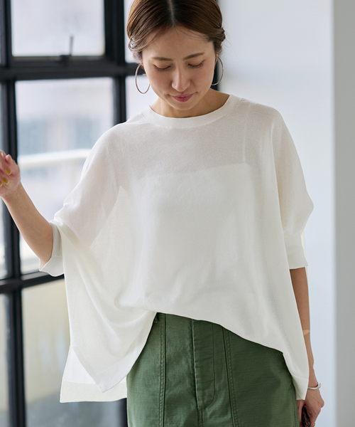 FRAMeWORK(フレームワーク)の「≪WEB限定 / 追加≫ペーパーミックスポンチョニット(ニット/セーター・レディース・ホワイト/ブラック/サックスブルー/ベージュ・FREE)」の2枚目の写真