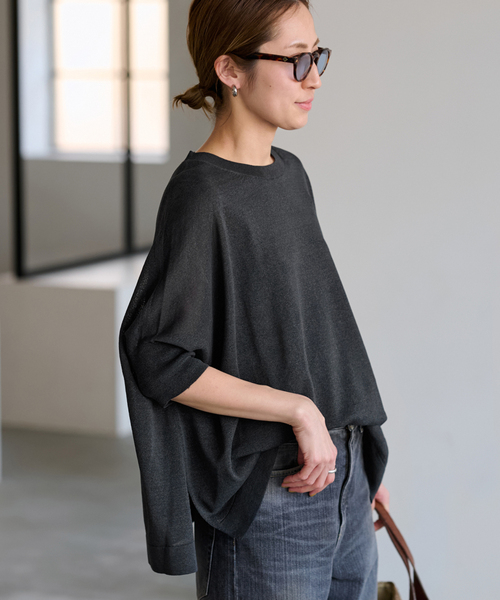 FRAMeWORK(フレームワーク)の「≪WEB限定 / 追加≫ペーパーミックスポンチョニット(ニット/セーター・レディース・ホワイト/ブラック/サックスブルー/ベージュ・FREE)」の8枚目の写真