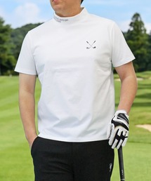 【自慢できるレア品】CphGolf ポロシャツ半袖 L ホワイト メンズ ゴルフ セール】接触冷感 半袖 ゴルフモックネック 袖ロゴ ポロシャツ 切替