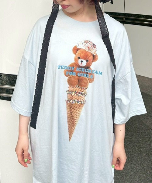 Candy Stripper(キャンディストリッパー)の「TEDDY ICE CREAM BIG BIG Tシャツ(Tシャツ/カットソー・レディース・ライトブルー/ブラック/オフホワイト/ピンク・FREE)」の3枚目の写真