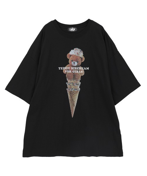Candy Stripper(キャンディストリッパー)の「TEDDY ICE CREAM BIG BIG Tシャツ(Tシャツ/カットソー・レディース・ライトブルー/ブラック/オフホワイト/ピンク・FREE)」の2枚目の写真