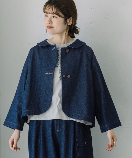 POU DOU DOU（プードゥドゥ）の「ラウンドカラークロップドジャケット（ブルゾン・レディース・スミクロ/インディゴブルー/ブラック・3）」の3枚目の写真