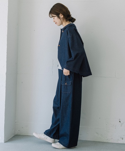 POU DOU DOU（プードゥドゥ）の「ラウンドカラークロップドジャケット（ブルゾン・レディース・スミクロ/インディゴブルー/ブラック・3）」の17枚目の写真